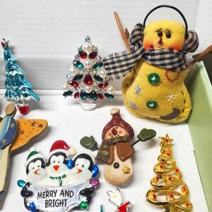 Adorable Christmas pins, some are vintage, Rhinestones, metal, acrylic & metal